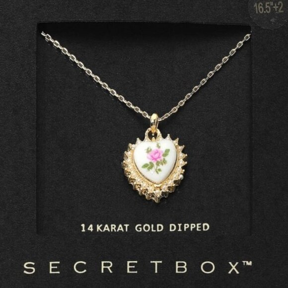 14K GOLD ENAMEL PINK FLOWER HEART NECKLACE - Picture 1 of 1